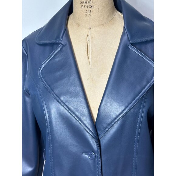 1970s blue vinyl jacket with wide notched collar Size M/L VEGAN - Picture 5 of 7